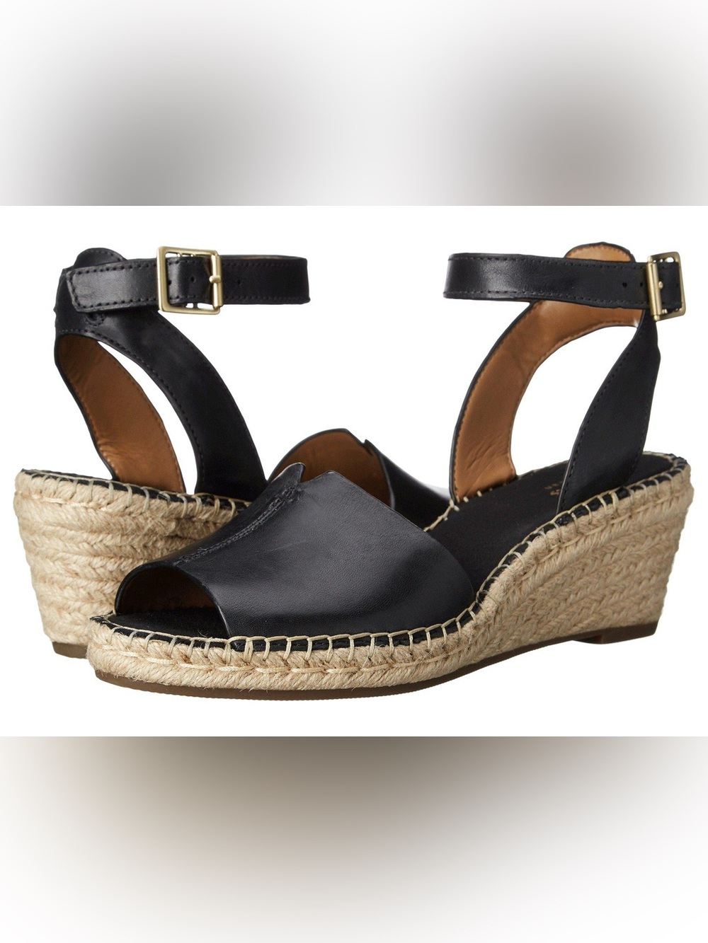 5/$25 Clarks Petrina Selma Black Leather Wedge Sandals Size 9.5
